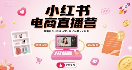 小红书电商直播营，直播带货+店铺运营+笔记运营=全电商-鲁班聊项目