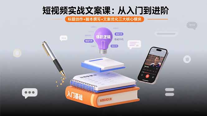 短视频实战文案课:从入门到进阶 标题创作+脚本撰写+文案优化三大核心模块-鲁班聊项目