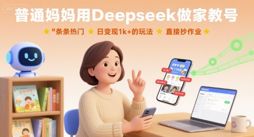 普通妈妈用Deepseek做家教号，条条热门，日变现1k+的玩法，直接抄作业-鲁班聊项目
