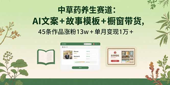 中草药养生赛道：AI文案+故事模板+橱带货，45条作品涨粉13w+单月变现1万+-鲁班聊项目