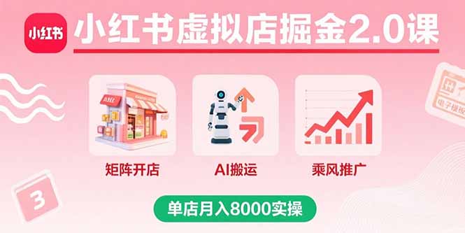 小红书虚拟店掘金2.0课,矩阵开店+AI搬运+乘风推广,单店月入8000实操-鲁班聊项目