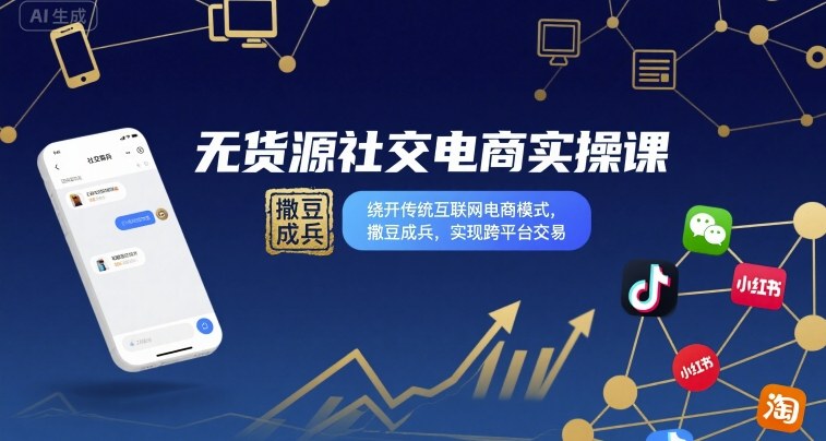 无货源社交电商实操课，绕开传统互联网电商模式，撒豆成兵，实现跨平台交易-鲁班聊项目