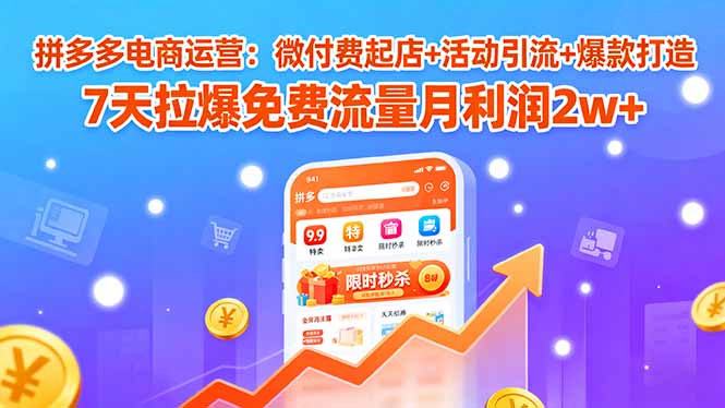 拼多多电商运营:微付费起店+活动引流+爆款打造 7天拉爆免费流量月利润2w+-鲁班聊项目