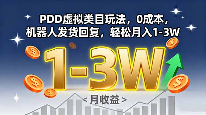 PDD虚拟类目玩法，0成本，机器人发货回复，轻松月入1-3W-鲁班聊项目