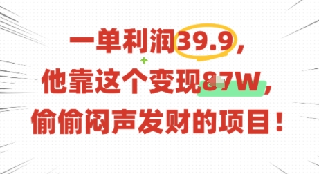 一单利润39.9，有人靠这个变现几十个，偷偷闷声发财的项目-鲁班聊项目