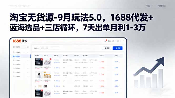 淘宝无货源-9月玩法5.0,1688代发+蓝海选品+三店循环,7天出单月利1-3万-鲁班聊项目