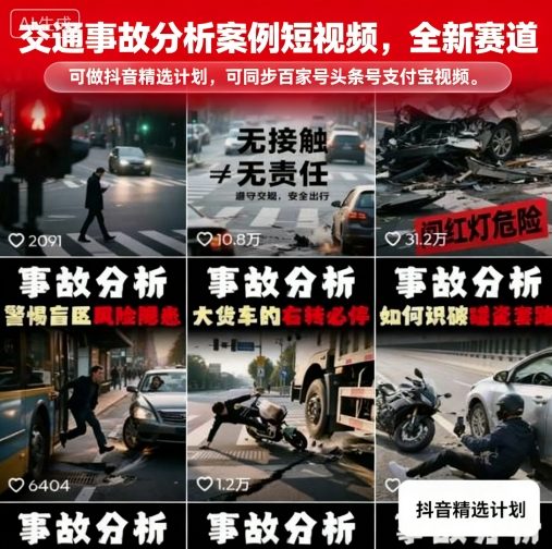 交通事故分析案例短视频，全新赛道，可做抖音精选计划，可同步百家号头条号支付宝视频号平台-鲁班聊项目