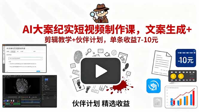 AI大案纪实短视频制作课,文案生成+剪辑教学+伙伴计划,单条收益7-10元-鲁班聊项目