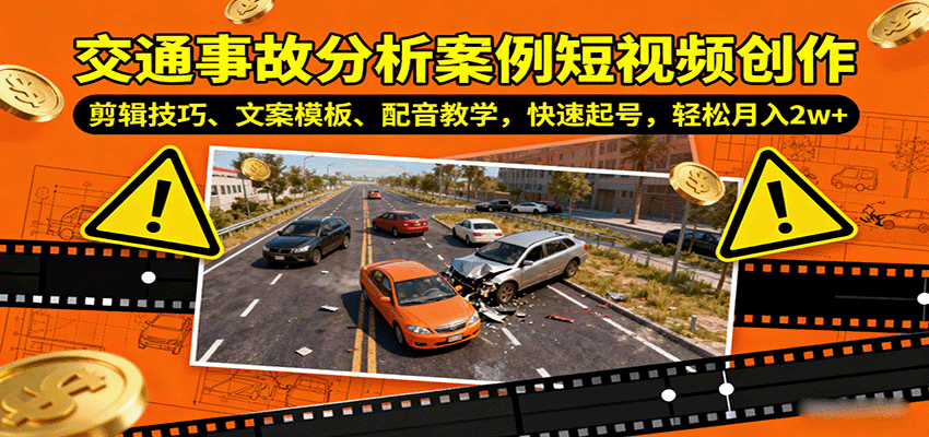 交通事故分析案例短视频创作，剪辑技巧、文案模板、配音教学，快速起号，轻松月入2w+-鲁班聊项目