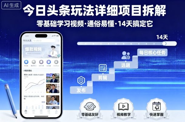 今日头条玩法详细项目拆解，零基础学习视频 通俗易懂 14天搞定它-鲁班聊项目