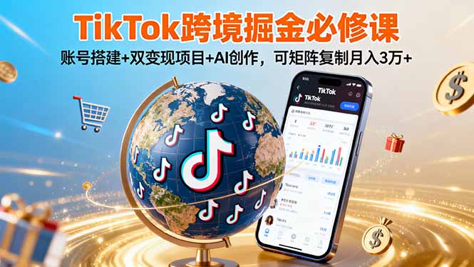 TikTo跨境掘金必修课,账号搭建+双变现项目+AI创作,可矩阵复制月入3万+-鲁班聊项目