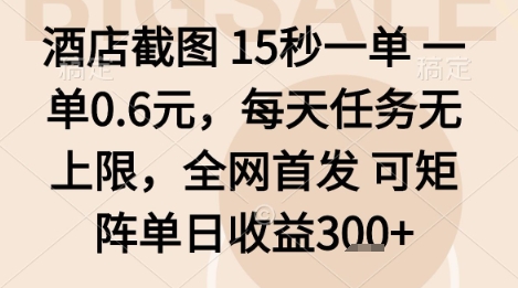 酒店截图项目，15秒一单，一单0.6米，每天任务无上限，全网首发可矩阵单日收益3张+【揭秘】-鲁班聊项目