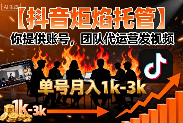 【抖音炬焰托管】你提供账号,团队代运营发视频,单号月入1k+【揭秘】-鲁班聊项目