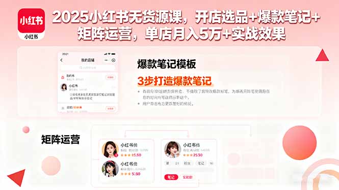 2025小红书无货源课，开店选品+爆款笔记+矩阵运营，单店月入5万+实战效果-鲁班聊项目