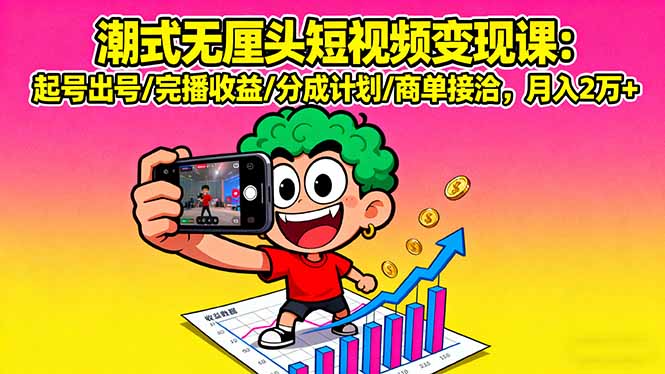 潮式无厘头短视频变现课：起号出号/完播收益/分成计划/商单接洽，月入2万+-鲁班聊项目