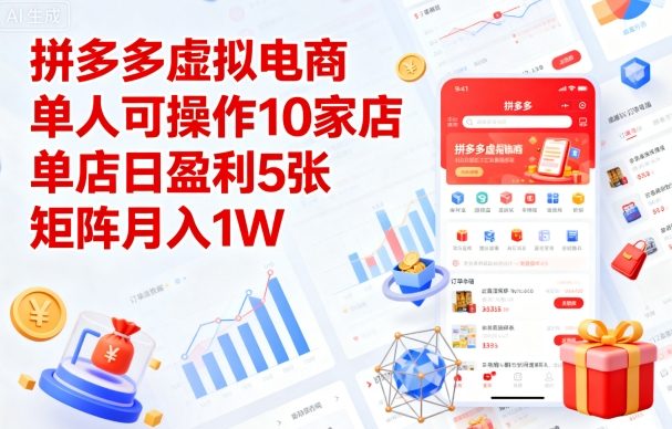 拼多多虚拟电商,单人可操作10家店,单店日盈利5张,矩阵月入1W+【揭秘】-鲁班聊项目