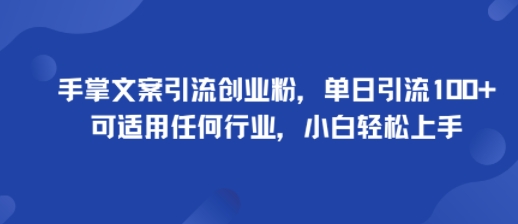 手掌文案引流创业粉，单日引流100+，可适用任何行业，小白轻松上手-鲁班聊项目