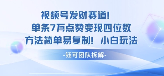 视频号发财赛道单条7W点赞变现四位数方法简单易复制小白玩法-鲁班聊项目