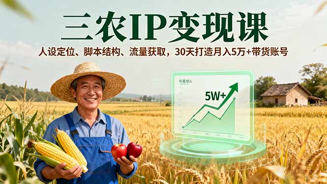 三农IP变现课,人设定位、脚本结构、流量获取,30天打造月入5万+带货账号-鲁班聊项目
