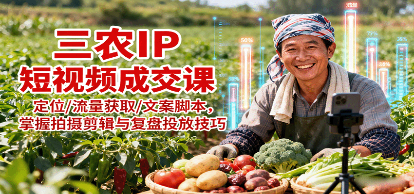 三农IP短视频成交课:定位/流量获取/文案脚本,掌握拍摄剪辑与复盘投放技巧-鲁班聊项目