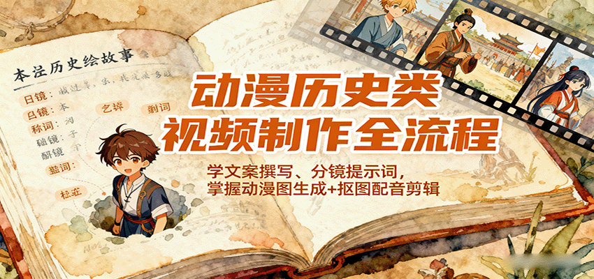 动漫历史类视频制作全流程，学文案撰写、分镜提示词，掌握动漫图生成+抠图配音剪辑-鲁班聊项目