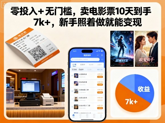 零投入+无门槛,卖电影票10天到手7k+,新手照着做就能变现【揭秘】-鲁班聊项目