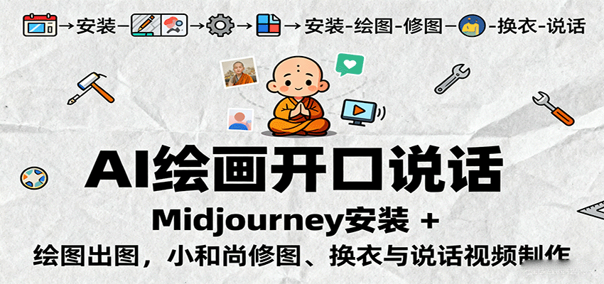 AI绘画开口说话,Midjourney安装 + 绘图出图,小和尚修图、换衣与说话视频制作-鲁班聊项目
