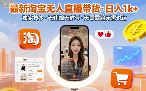 最新淘宝无人直播带货,日入1k+,独家技术,无违规无封号,无需露脸无需说话【揭秘】-鲁班聊项目