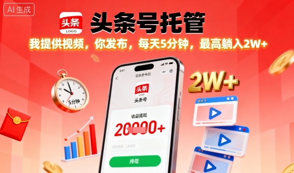 【头条号托管】我提供视频,你发布,每天5分钟,最高躺入2W+【揭秘】-鲁班聊项目