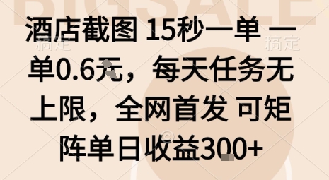 酒店截图15秒一单，一单0.6米，每天任务无上限，全网首发可矩阵单日收益3张【揭秘】-鲁班聊项目