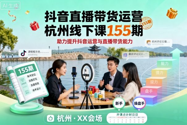 抖音直播带货运营杭州线下课155期,助力提升抖音运营与直播带货能力-鲁班聊项目