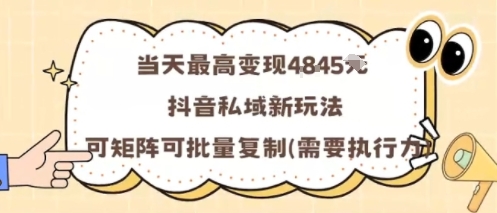 当天最高变现1k+，抖音私域新玩法，可矩阵可批量复制-鲁班聊项目