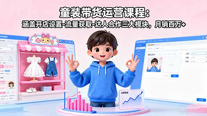 童装带货运营课程：涵盖开店设置-流量获取-达人合作三大模块，月销百万+-鲁班聊项目