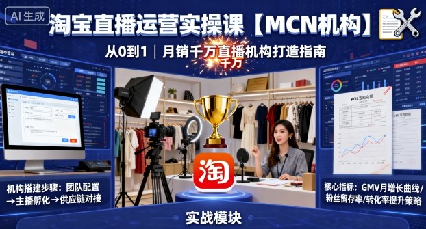 淘宝直播运营实操课【MCN机构】，从0到1做一家月销千W的直播机构-鲁班聊项目