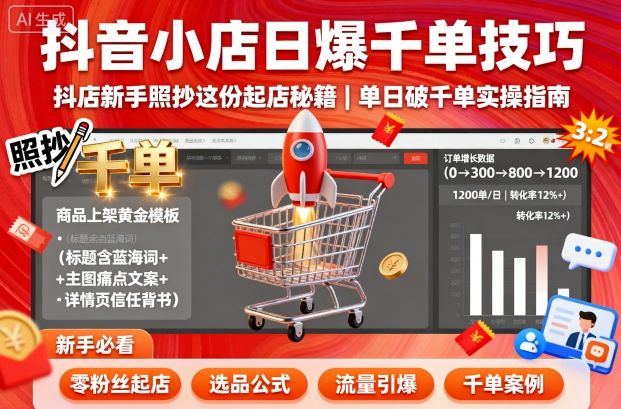 抖音小店日爆千单技巧,抖店新手照抄这份起店秘籍,单日破千单-鲁班聊项目