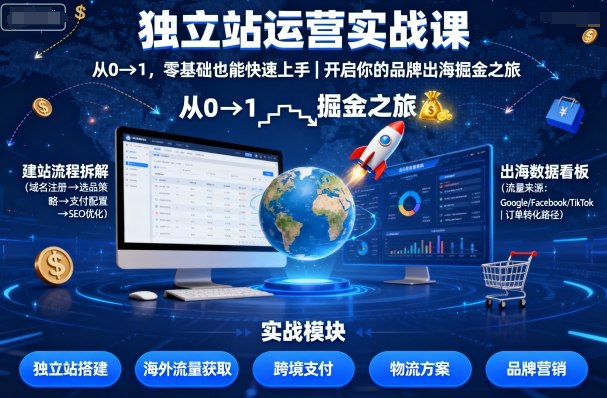 独立站运营实战课，从0到1，零基础也能快速上手，开启你的品牌出海掘金之旅-鲁班聊项目