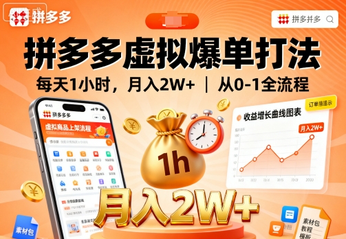 拼多多虚拟爆单打法，每天1小时，月入2W+，从0-1全流程-鲁班聊项目