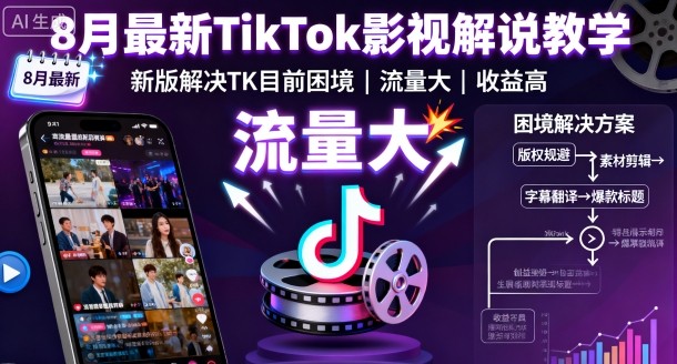 8月最新TikTok影视解说教学,新版解决TK目前困境,流量大,收益高-鲁班聊项目