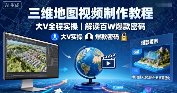 三维地图视频制作教程,大V全程实操,解读百W爆款密码-鲁班聊项目