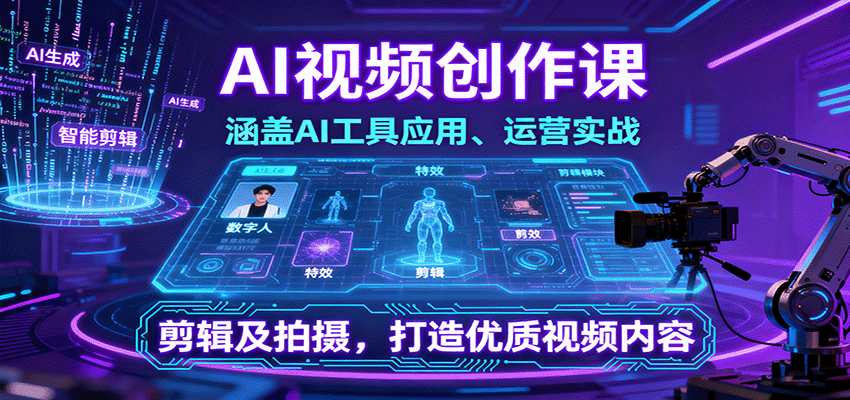 AI视频创作课,涵盖AI工具应用、运营实战、剪辑及拍摄,打造优质视频内容-鲁班聊项目