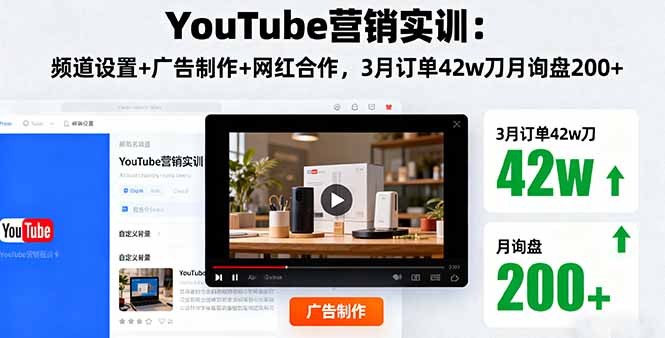 YouTube营销实训:频道设置+广告制作+网红合作,3月订单42w刀月询盘200+-鲁班聊项目