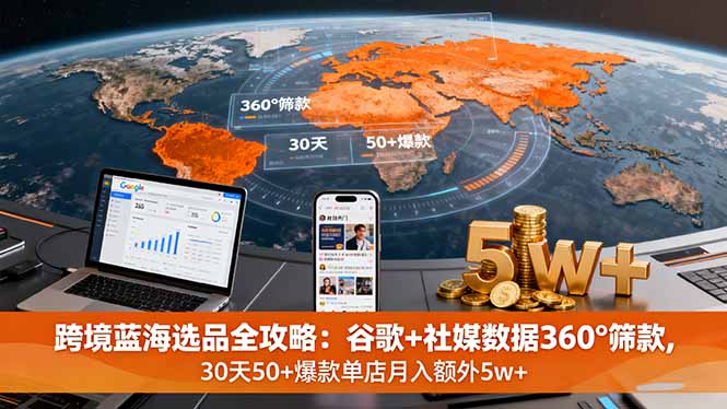 跨境蓝海选品全攻略:谷歌+社媒数据360°筛款,30天50+爆款单店月入额外5w+-鲁班聊项目