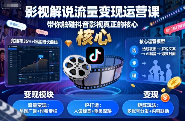 影视解说流量变现运营课,带你触碰抖音影视真正的核心-鲁班聊项目