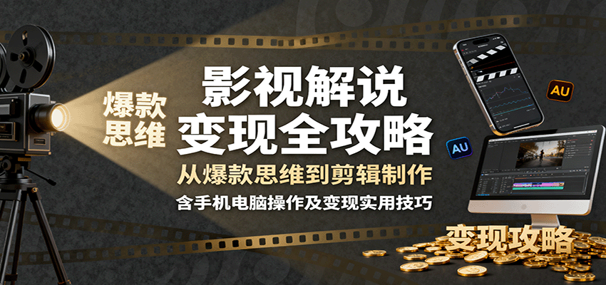 影视解说变现全攻略:从爆款思维到剪辑制作,含手机电脑操作及变现实用技巧-鲁班聊项目