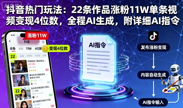 抖音热门玩法:22条作品涨粉11W单条视频变现4位数,全程AI生成,附详细AI指令-鲁班聊项目