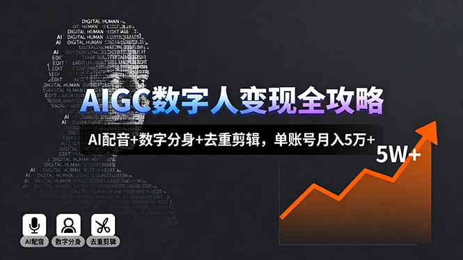 AIGC数字人变现全攻略,AI配音+数字分身+去重剪辑,单账号月入5万+-鲁班聊项目