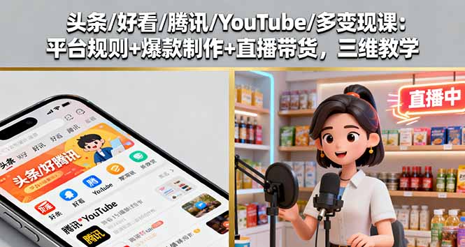 头条/好看/腾讯/YouTube/多变现课:平台规则+爆款制作+直播带货,三维教学-鲁班聊项目