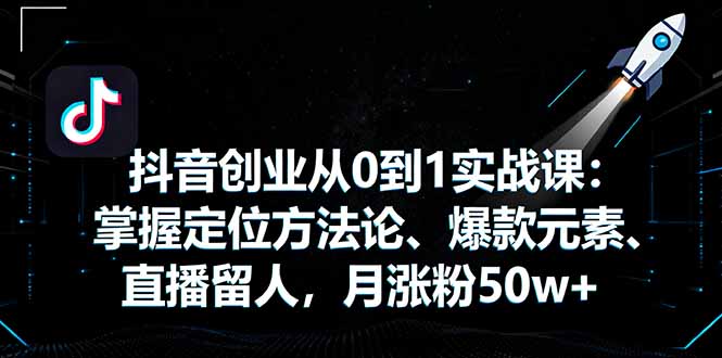 抖音创业从0到1实战课：掌握定位方法论、爆款元素、直播留人，月涨粉50w+-鲁班聊项目