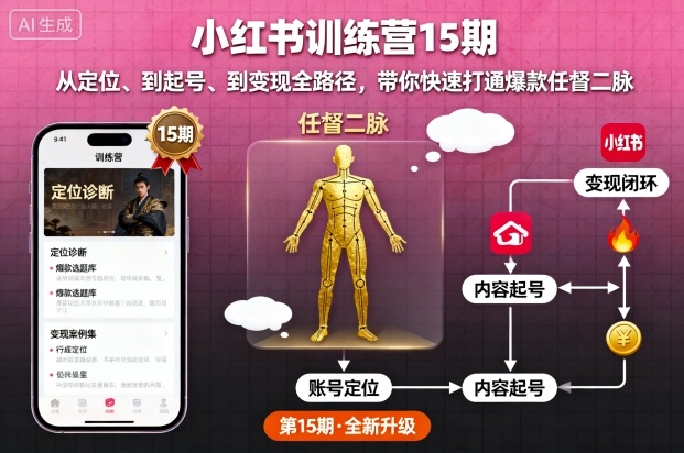小红书训练营15期,从定位、到起号、到变现全路径,带你快速打通爆款任督二脉-鲁班聊项目