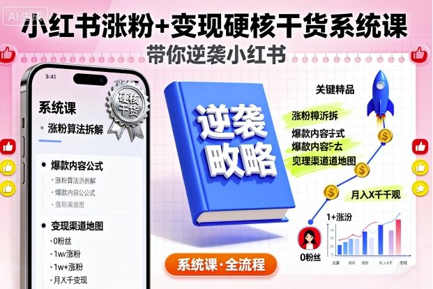 小红书涨粉+变现硬核干货系统课,带你逆袭小红书-鲁班聊项目